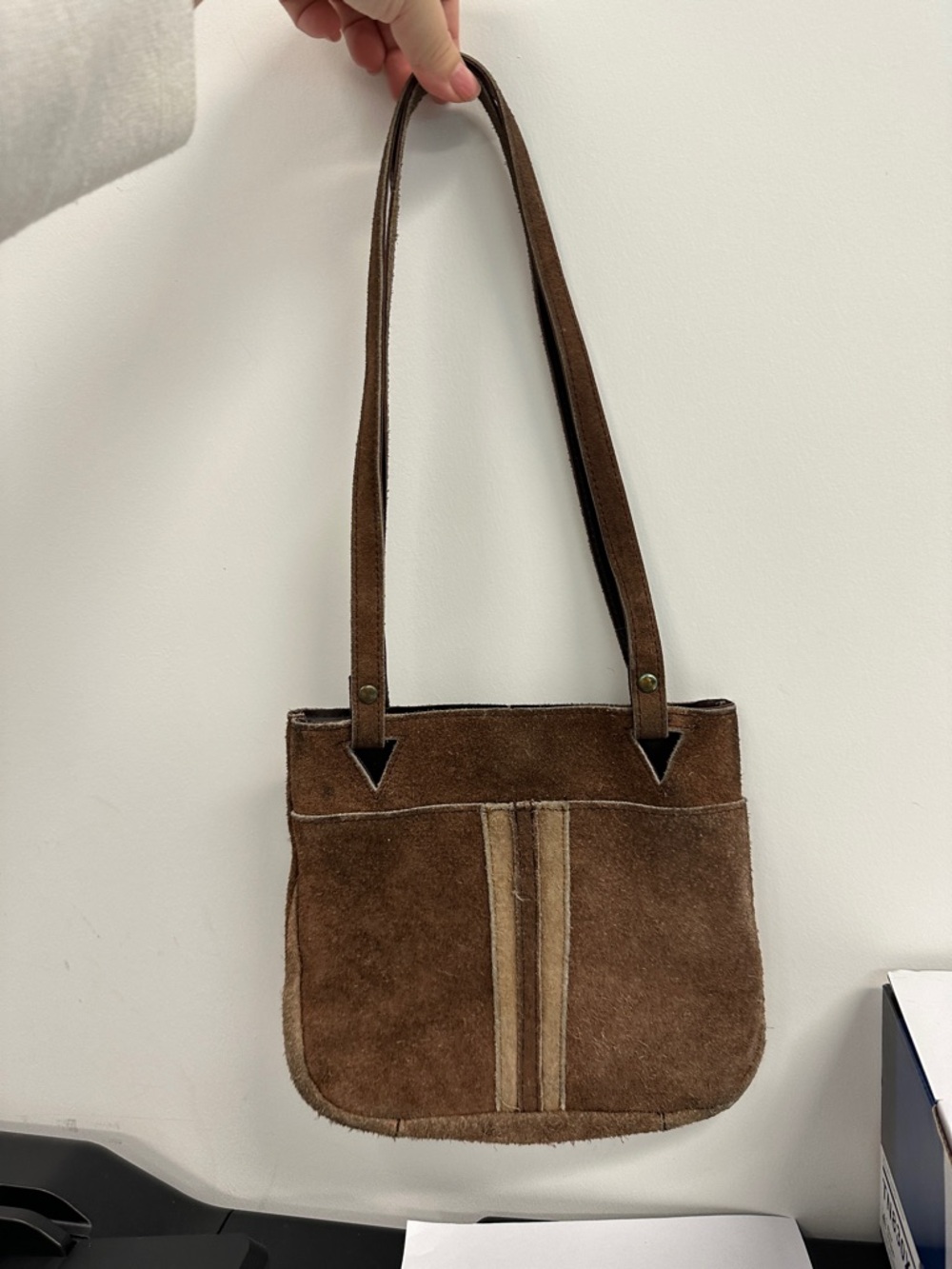 vintage brown suede shoulder bag made in Hong Kong
